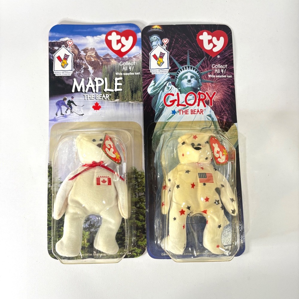 Ty Teenie Beanie Babies Maple and Glory McDonald's 1999 RMHC Bears Set of 2 NEW